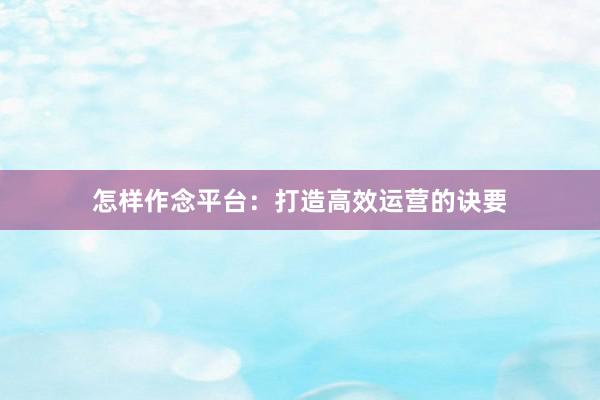 怎样作念平台：打造高效运营的诀要